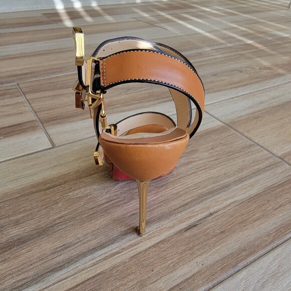 Christian Louboutin Funky 120 Tan Leather Gladiator Sandal Strap Shoes Eur. 37.5 - Picture 4 of 15